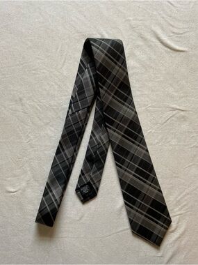 Calvin Klein Black & Gray Plaid Tie